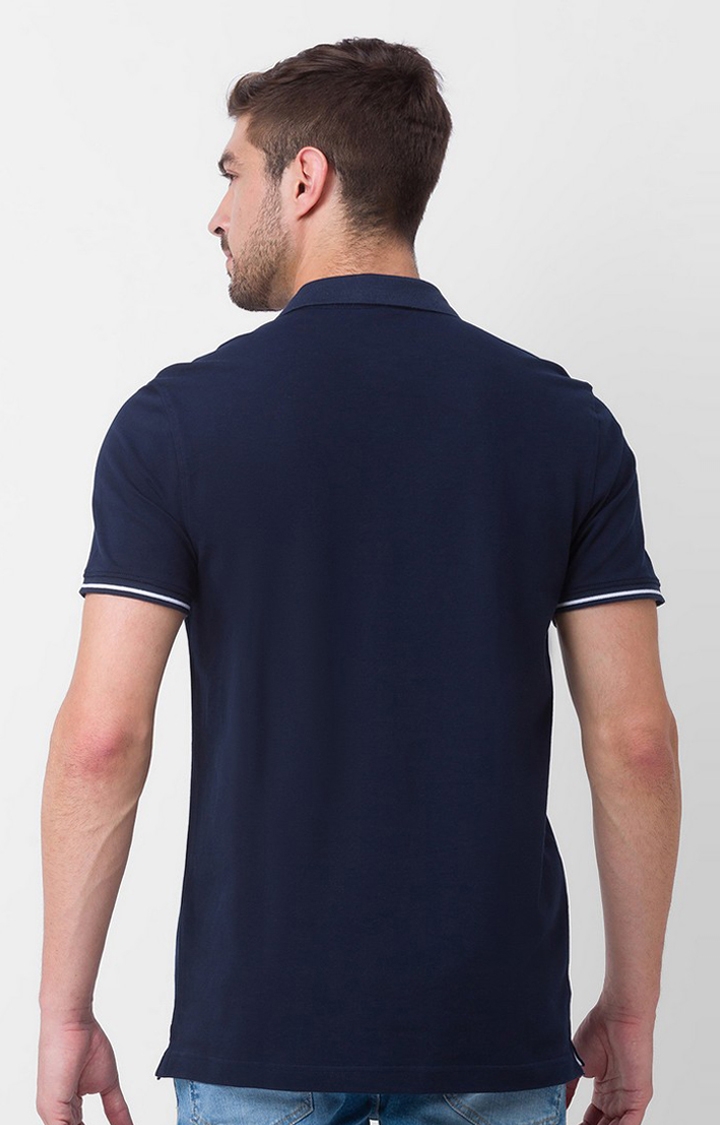 spykar | Spykar Navy Blue Cotton Half Sleeve Printed Casual Polo T-Shirt For Men 4