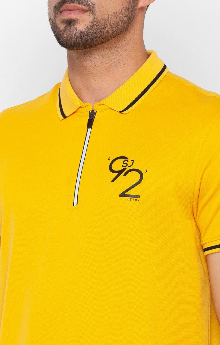 spykar | Spykar Yellow Cotton Half Sleeve Plain Casual Polo T-Shirt For Men 5