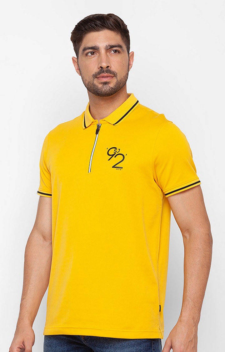 spykar | Spykar Yellow Cotton Half Sleeve Plain Casual Polo T-Shirt For Men 3