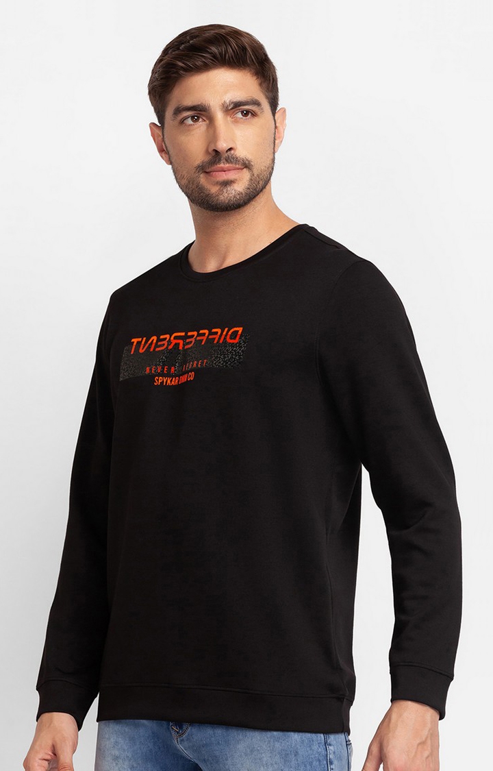 Spykar | Spykar Black Cotton Full Sleeve Round Neck Sweatshirt For Men 3