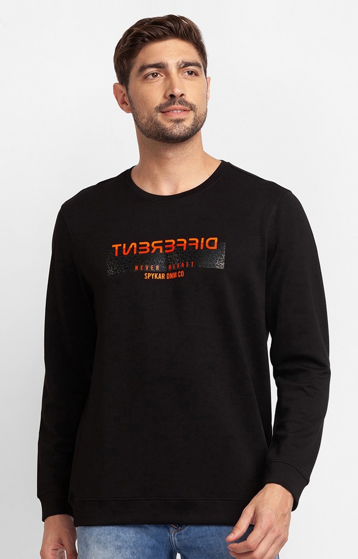 Spykar | Spykar Black Cotton Full Sleeve Round Neck Sweatshirt For Men 0