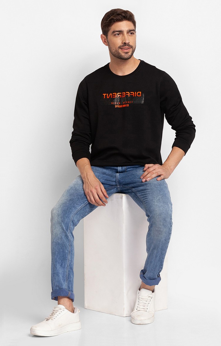Spykar | Spykar Black Cotton Full Sleeve Round Neck Sweatshirt For Men 2