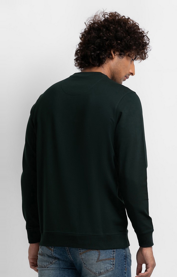 Spykar | Spykar Bottle Green Cotton Full Sleeve Round Neck Sweatshirt For Men 4