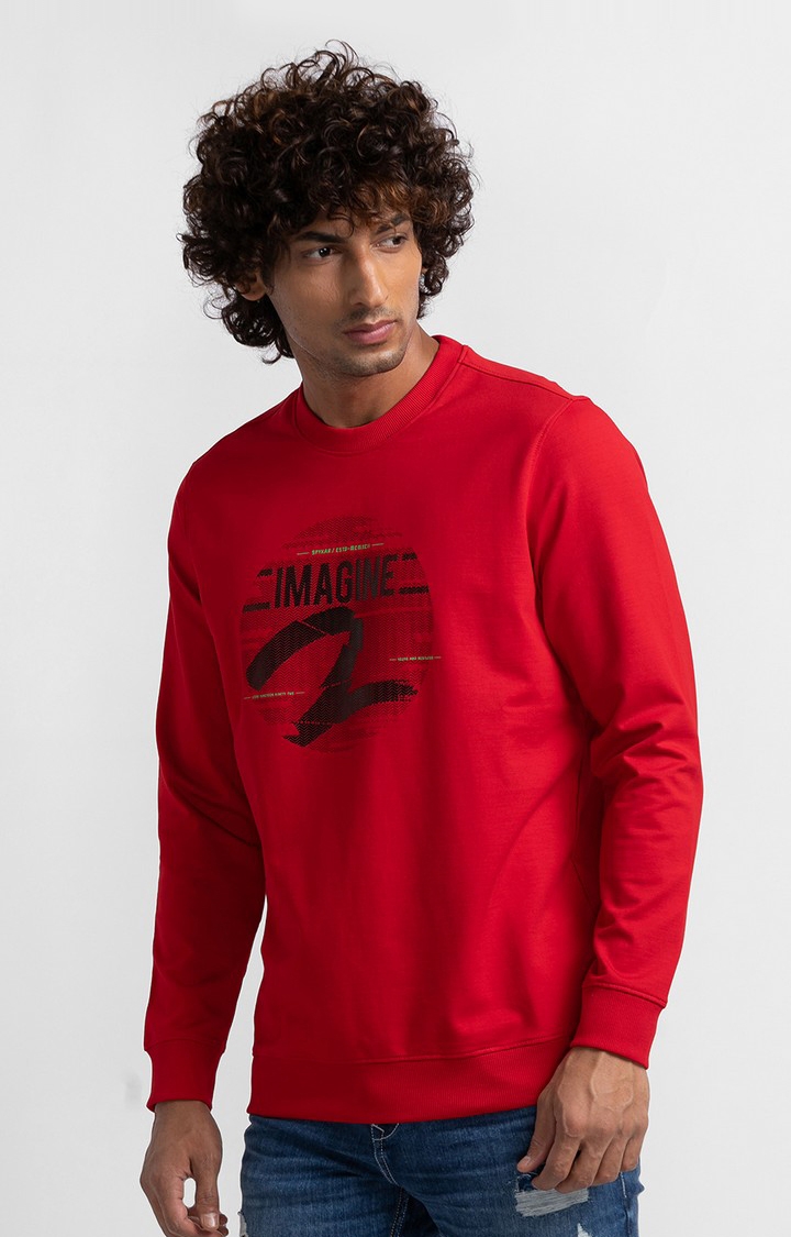 Spykar | Spykar True Red Cotton Full Sleeve Round Neck Sweatshirt For Men 3