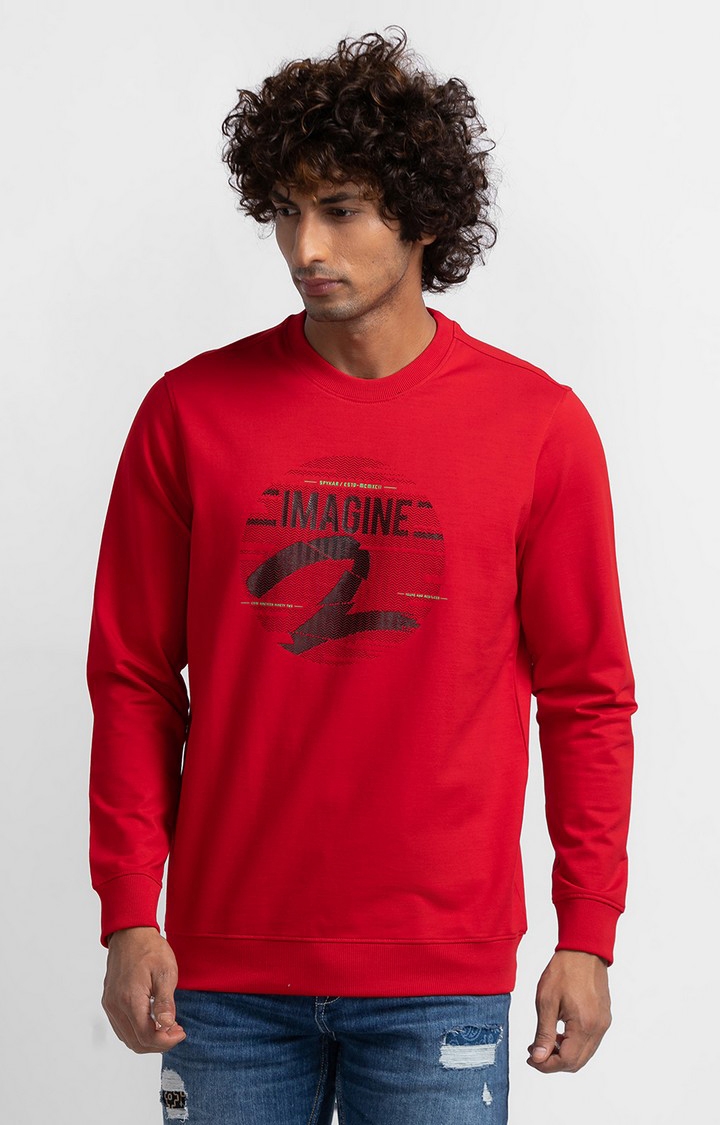 Spykar | Spykar True Red Cotton Full Sleeve Round Neck Sweatshirt For Men 0