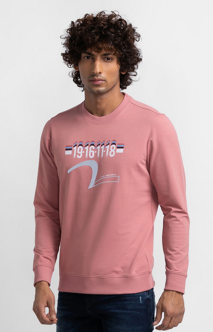 spykar | Spykar Dusty Pink Cotton Full Sleeve Round Neck Sweatshirt For Men 3