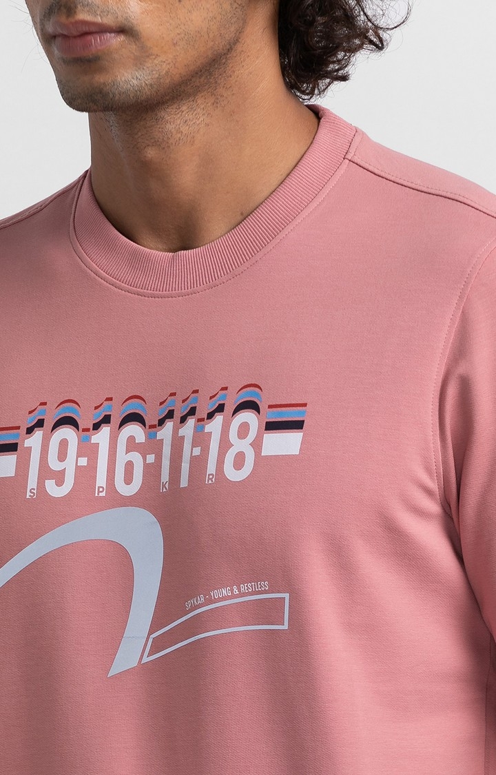spykar | Spykar Dusty Pink Cotton Full Sleeve Round Neck Sweatshirt For Men 5