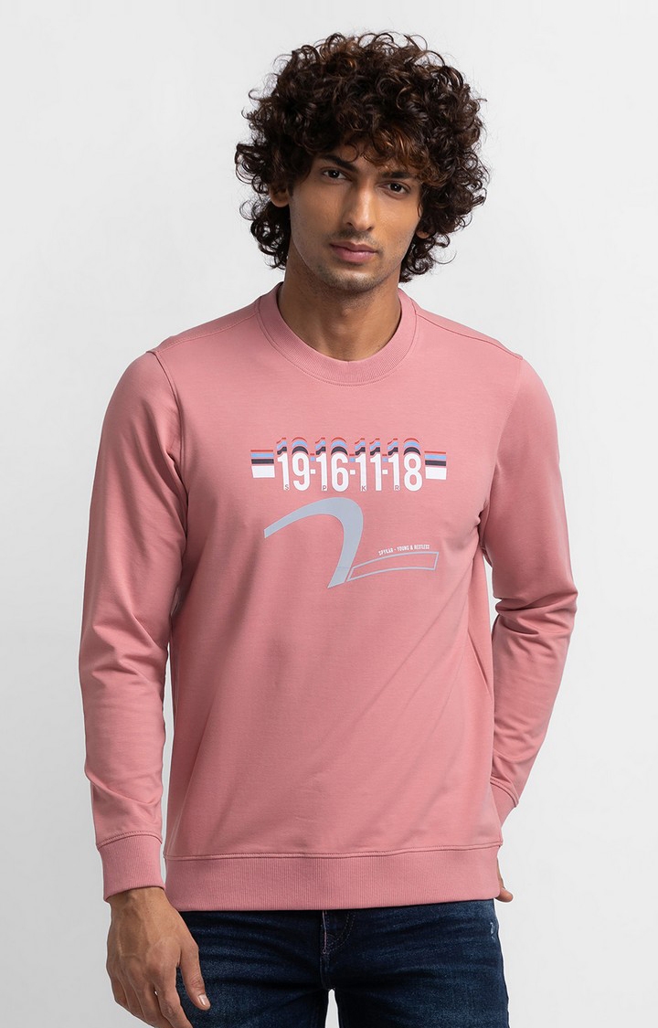spykar | Spykar Dusty Pink Cotton Full Sleeve Round Neck Sweatshirt For Men 0