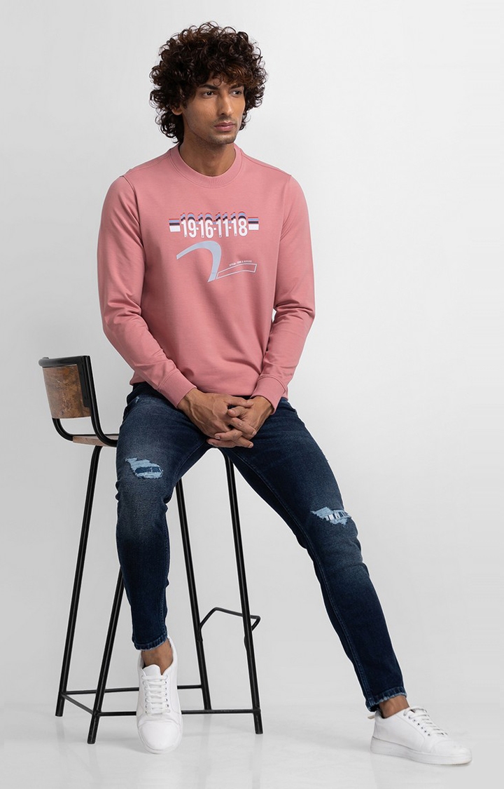 spykar | Spykar Dusty Pink Cotton Full Sleeve Round Neck Sweatshirt For Men 2