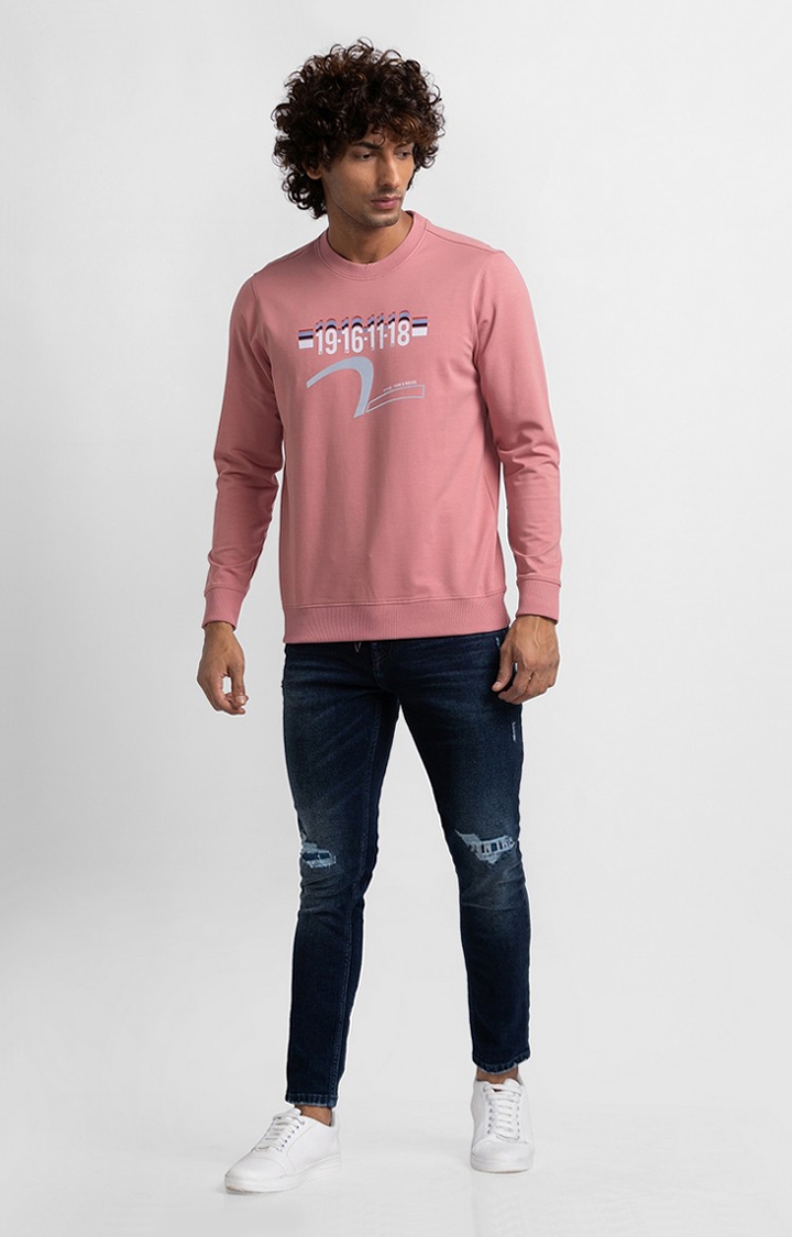 spykar | Spykar Dusty Pink Cotton Full Sleeve Round Neck Sweatshirt For Men 1