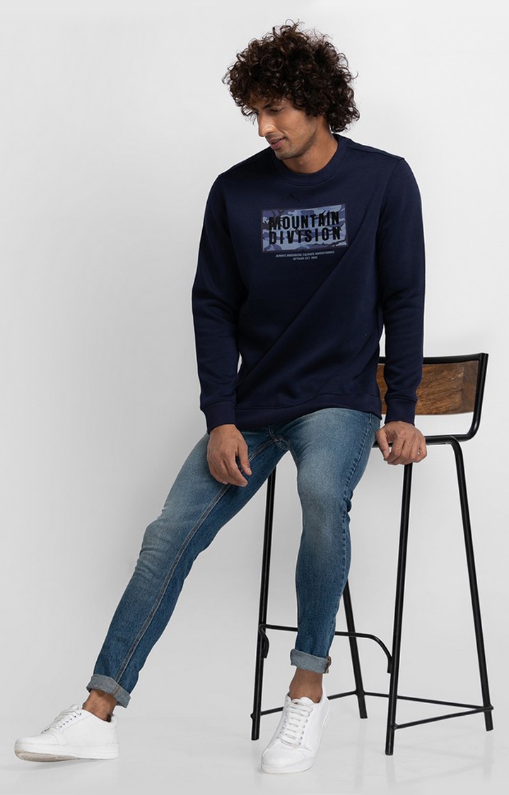 spykar | Spykar Navy Blue Cotton Full Sleeve Round Neck Sweatshirt For Men 2