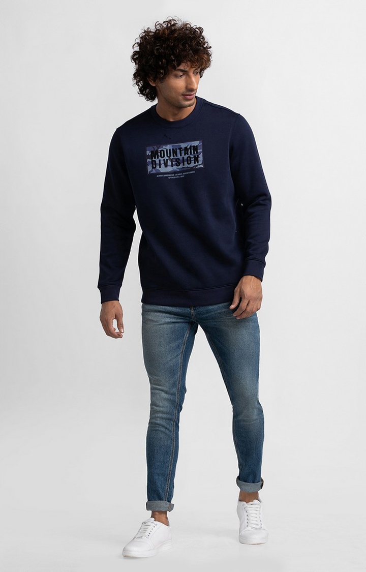 spykar | Spykar Navy Blue Cotton Full Sleeve Round Neck Sweatshirt For Men 1