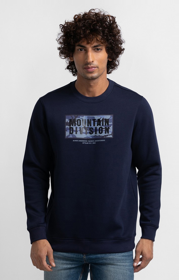 spykar | Spykar Navy Blue Cotton Full Sleeve Round Neck Sweatshirt For Men 0
