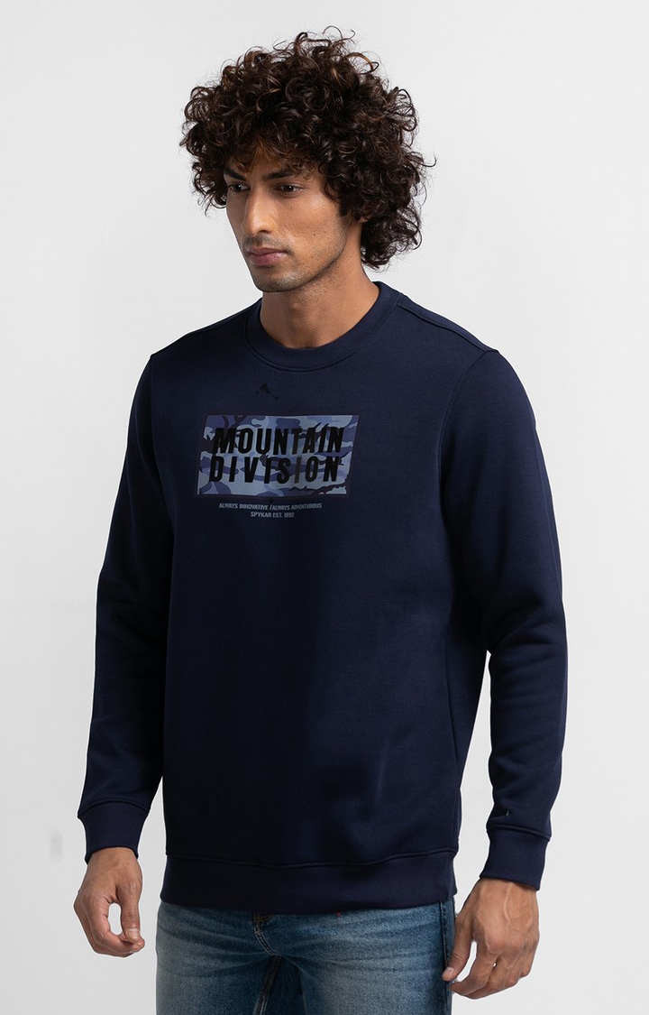 spykar | Spykar Navy Blue Cotton Full Sleeve Round Neck Sweatshirt For Men 3