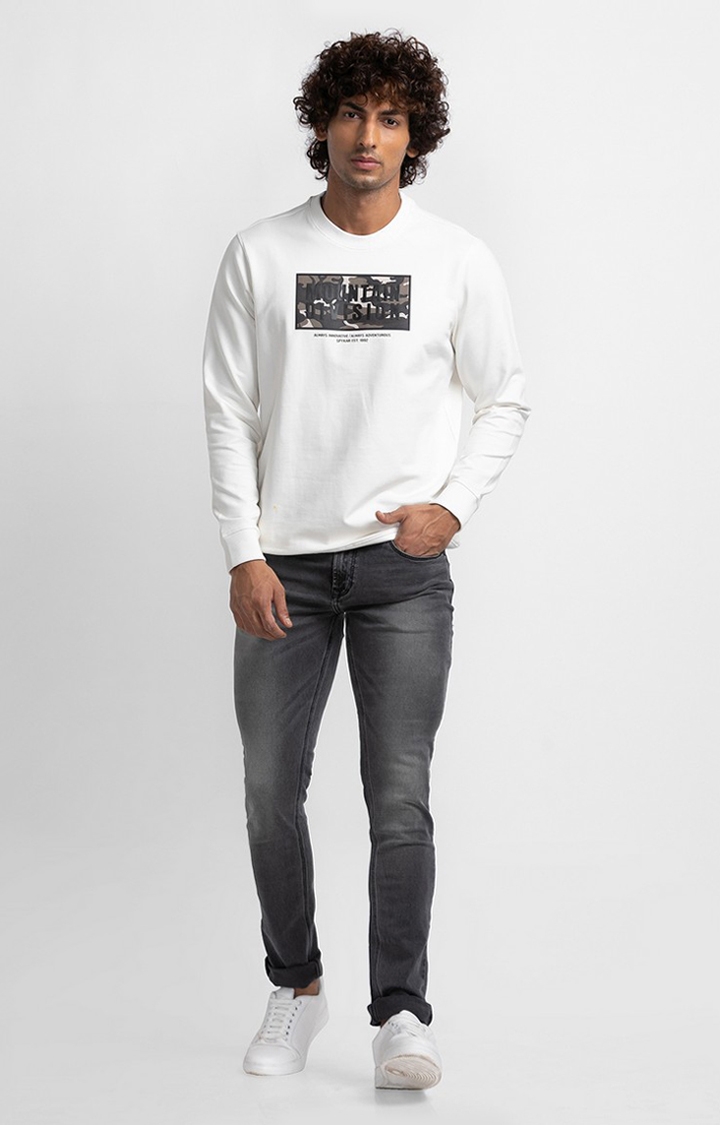 Spykar | Spykar Ecru Cotton Full Sleeve Round Neck Sweatshirt For Men 1