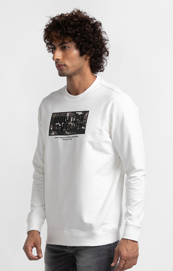 Spykar | Spykar Ecru Cotton Full Sleeve Round Neck Sweatshirt For Men 3