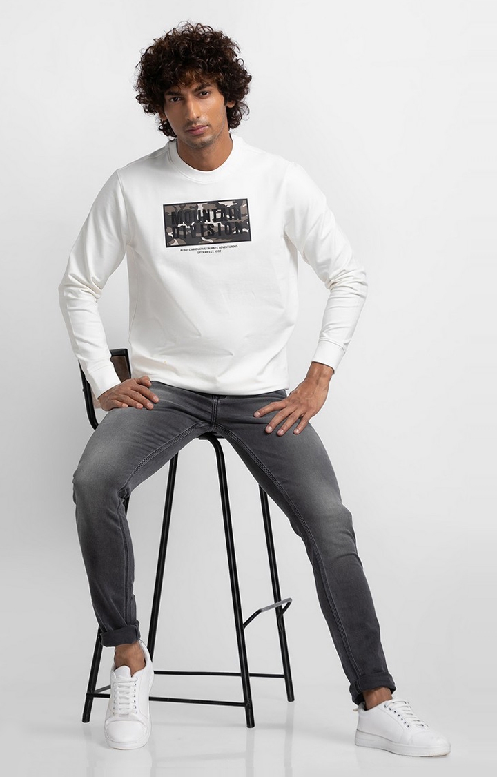 Spykar | Spykar Ecru Cotton Full Sleeve Round Neck Sweatshirt For Men 2