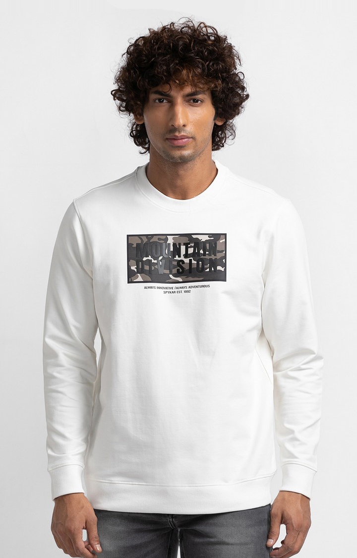 Spykar | Spykar Ecru Cotton Full Sleeve Round Neck Sweatshirt For Men 0