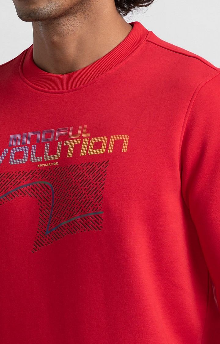 Spykar True Red Cotton Full Sleeve Round Neck Sweatshirt For Men