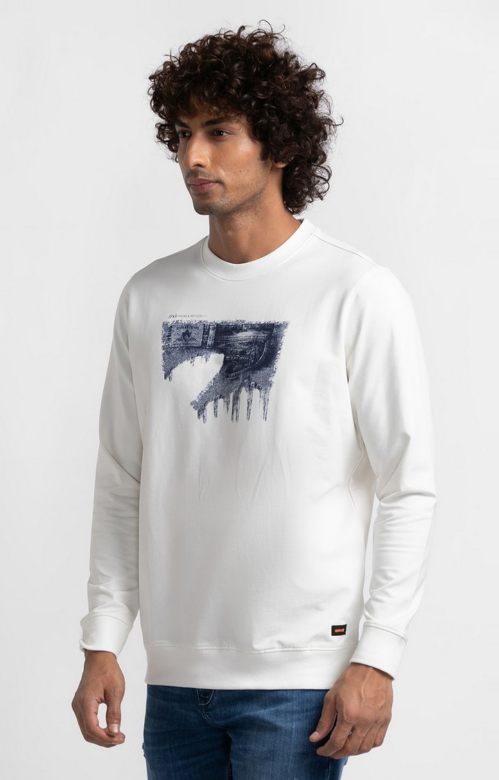 spykar | Spykar Ecru Cotton Full Sleeve Round Neck Sweatshirt For Men 3