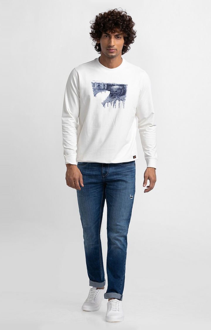spykar | Spykar Ecru Cotton Full Sleeve Round Neck Sweatshirt For Men 1