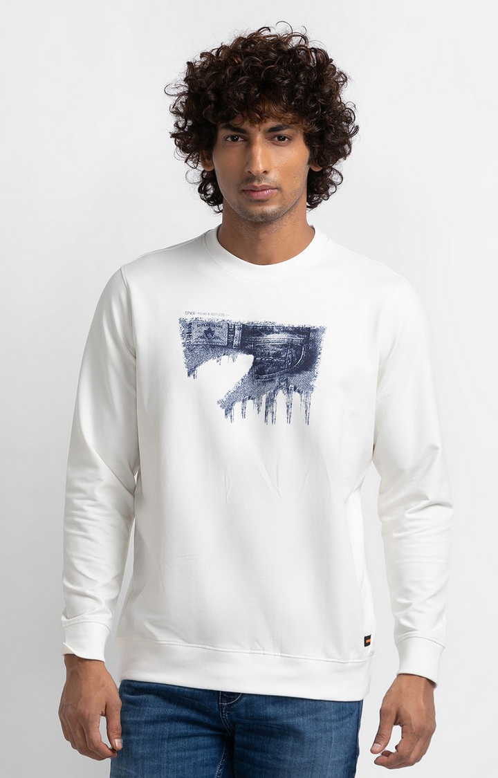 spykar | Spykar Ecru Cotton Full Sleeve Round Neck Sweatshirt For Men 0