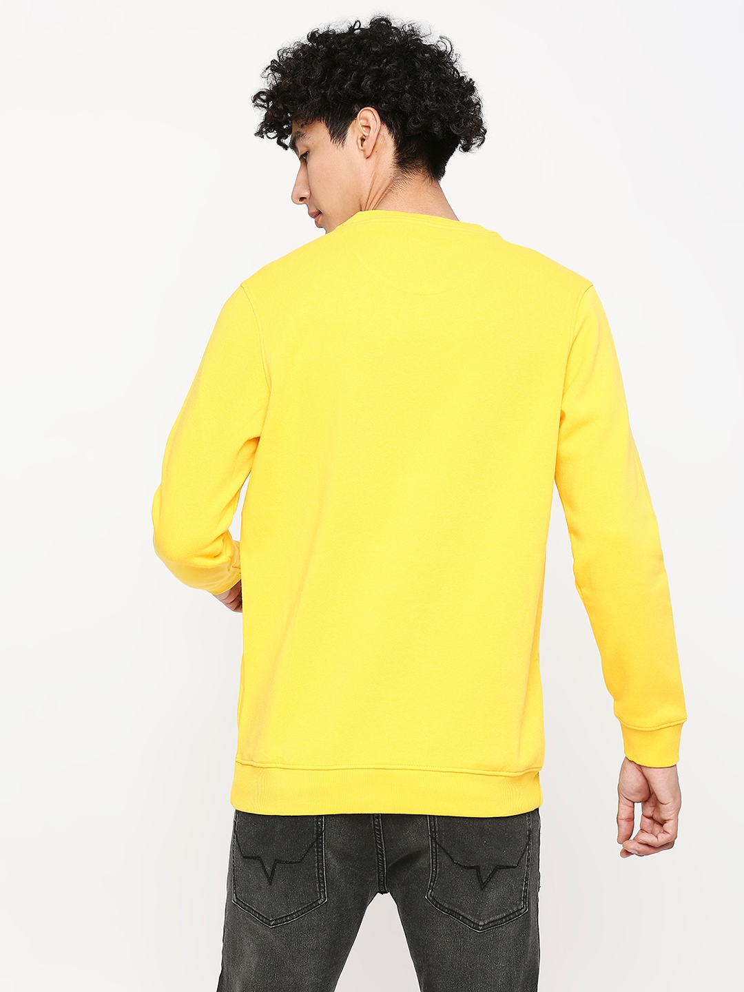 spykar | Spykar Chrome Yellow Cotton Full Sleeve Round Neck Sweatshirt For Men 3