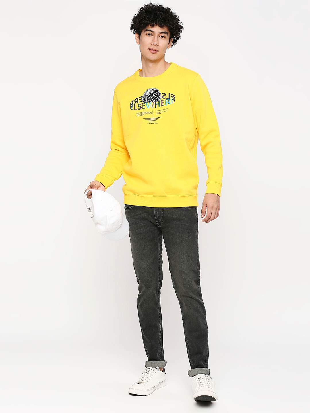spykar | Spykar Chrome Yellow Cotton Full Sleeve Round Neck Sweatshirt For Men 5