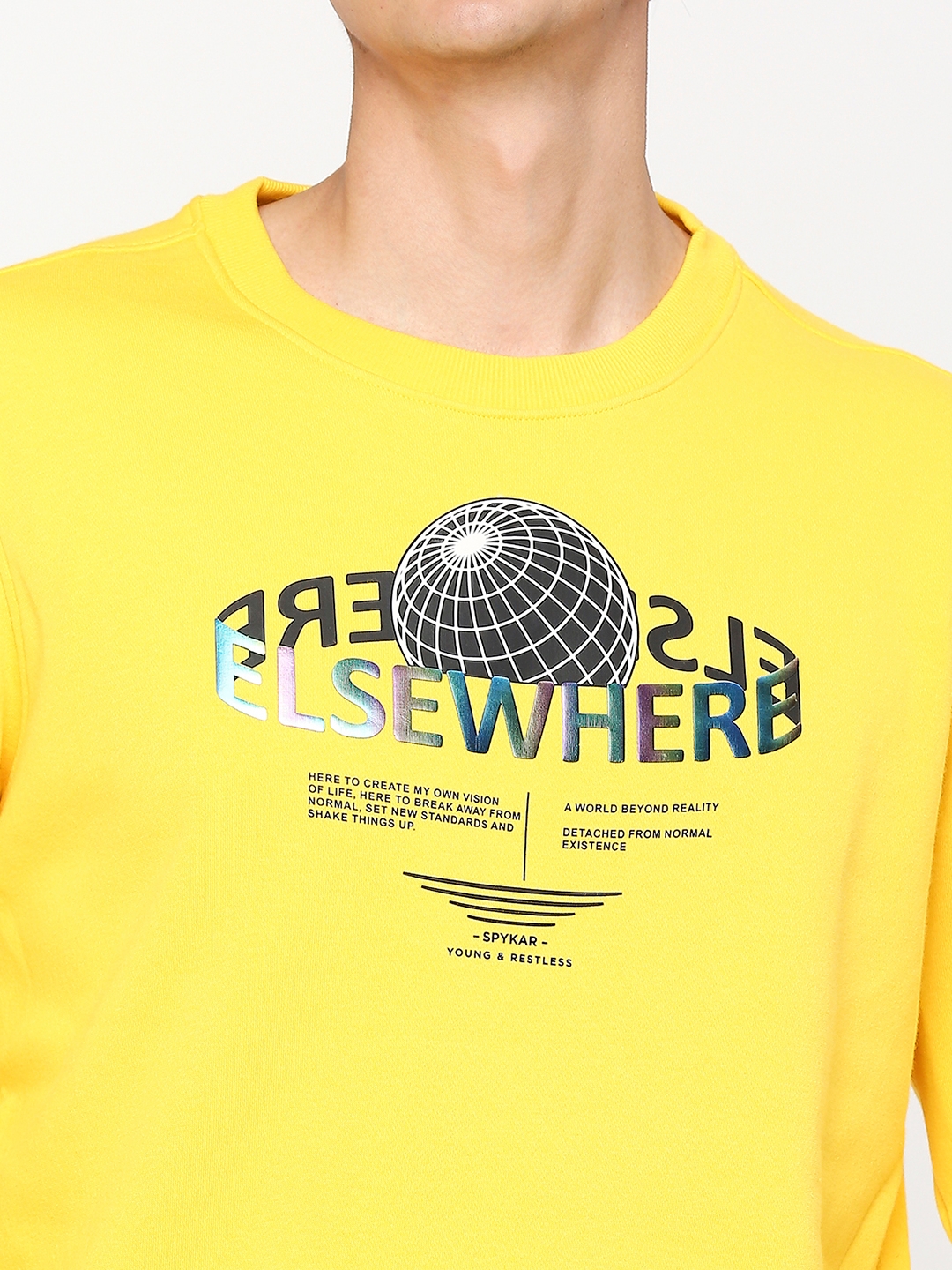 spykar | Spykar Chrome Yellow Cotton Full Sleeve Round Neck Sweatshirt For Men 4