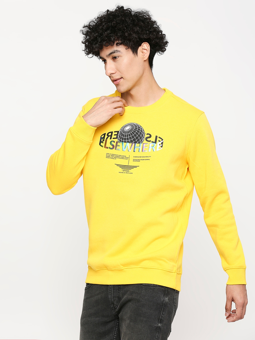 spykar | Spykar Chrome Yellow Cotton Full Sleeve Round Neck Sweatshirt For Men 1