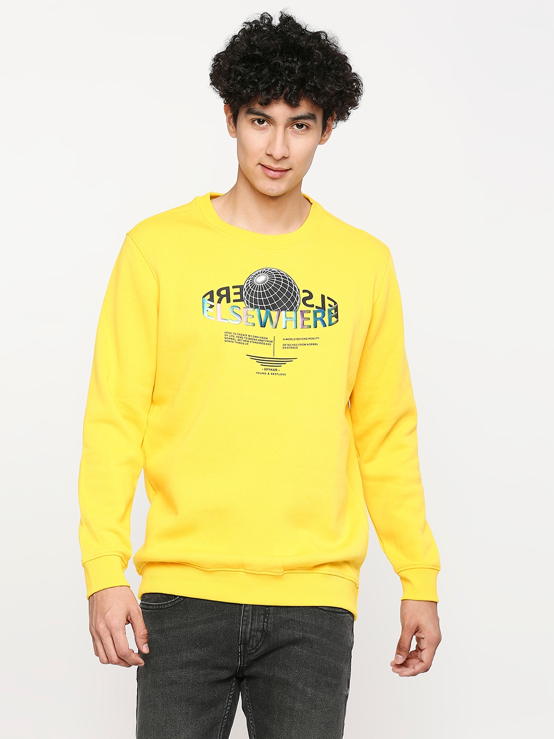 spykar | Spykar Chrome Yellow Cotton Full Sleeve Round Neck Sweatshirt For Men 0