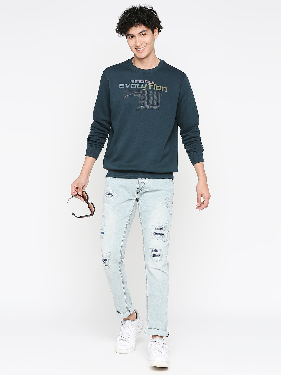 spykar | Spykar Teal Blue Cotton Full Sleeve Round Neck Sweatshirt For Men 5