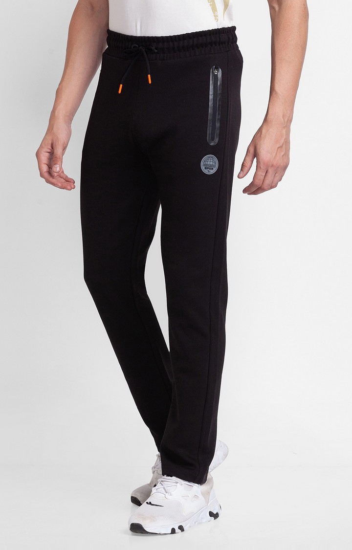 spykar | Men's Black Cotton Solid Trackpants 3