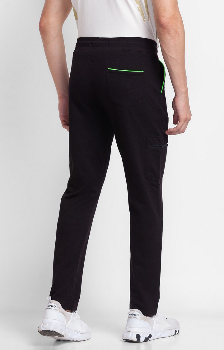 Men's Black Cotton Solid Trackpants