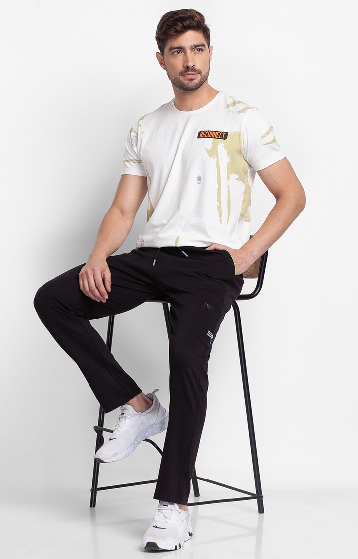 Men's Black Cotton Solid Trackpants