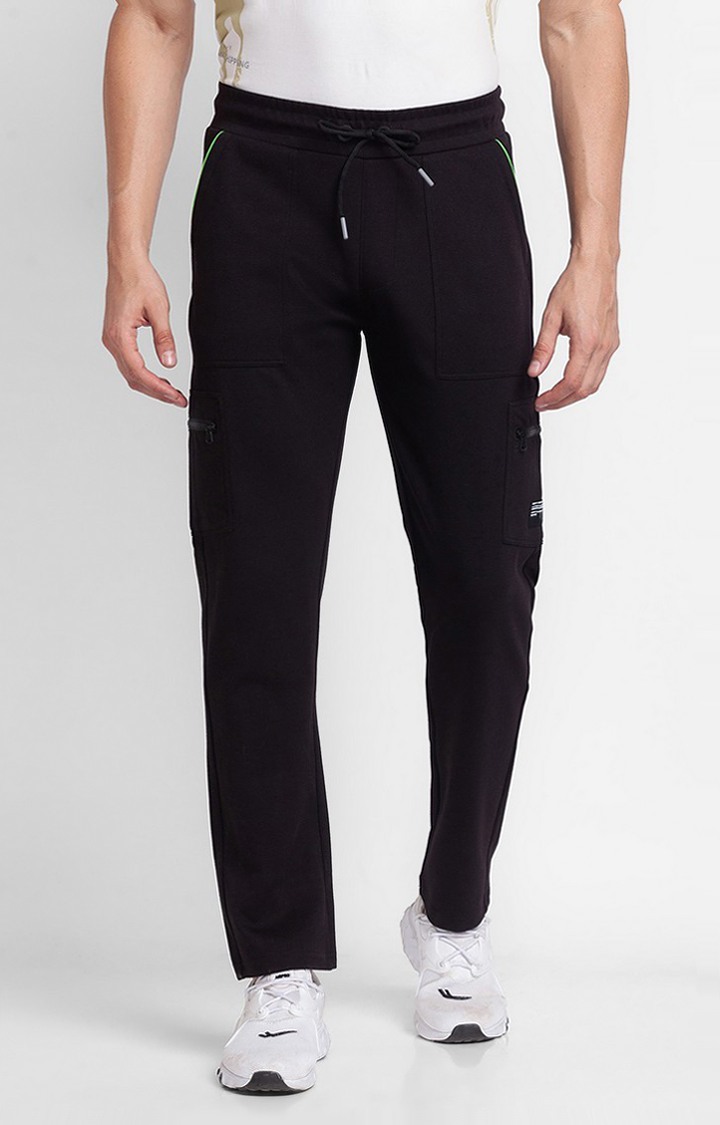 Men's Black Cotton Solid Trackpants