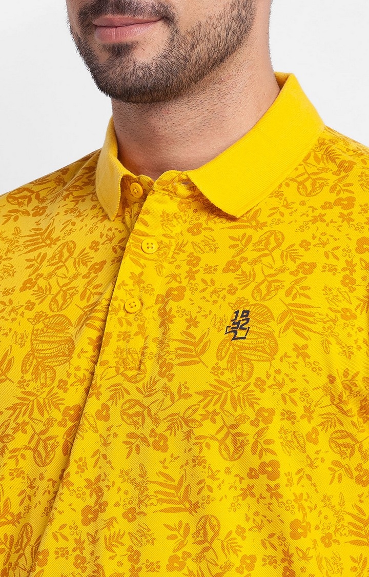 spykar | Spykar Sulphur Yellow Cotton Half Sleeve Printed Casual Polo T-Shirt For Men 5
