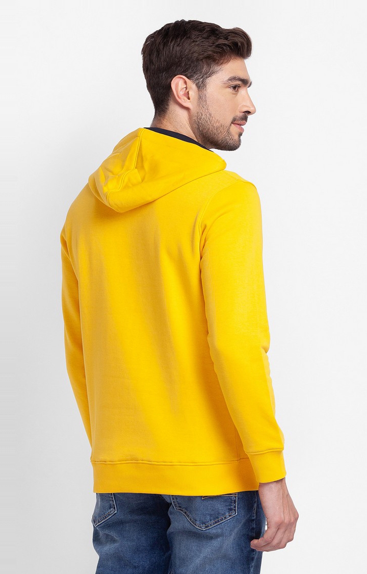 spykar | Spykar Chrome Yellow Cotton Full Sleeve Hoodies For Men 4