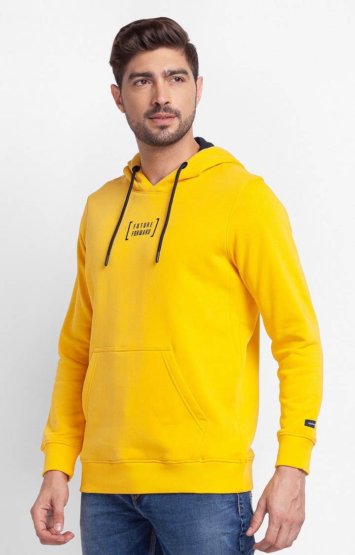 spykar | Spykar Chrome Yellow Cotton Full Sleeve Hoodies For Men 3