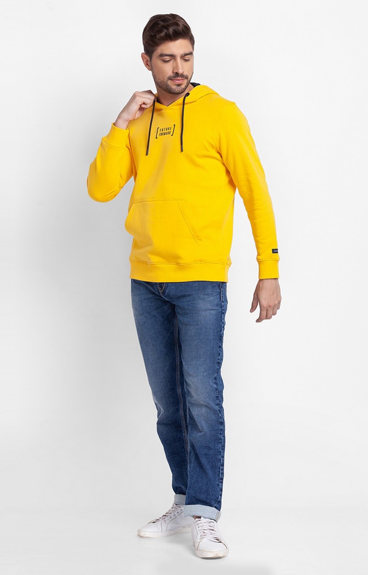 spykar | Spykar Chrome Yellow Cotton Full Sleeve Hoodies For Men 2