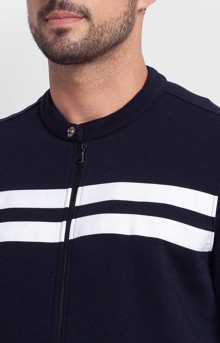 spykar | Spykar Navy Blue Cotton Full Sleeve High Neck Sweatshirt For Men 5
