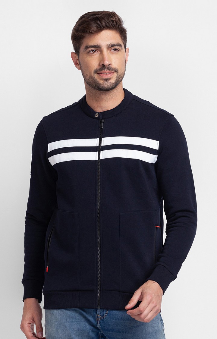 spykar | Spykar Navy Blue Cotton Full Sleeve High Neck Sweatshirt For Men 0