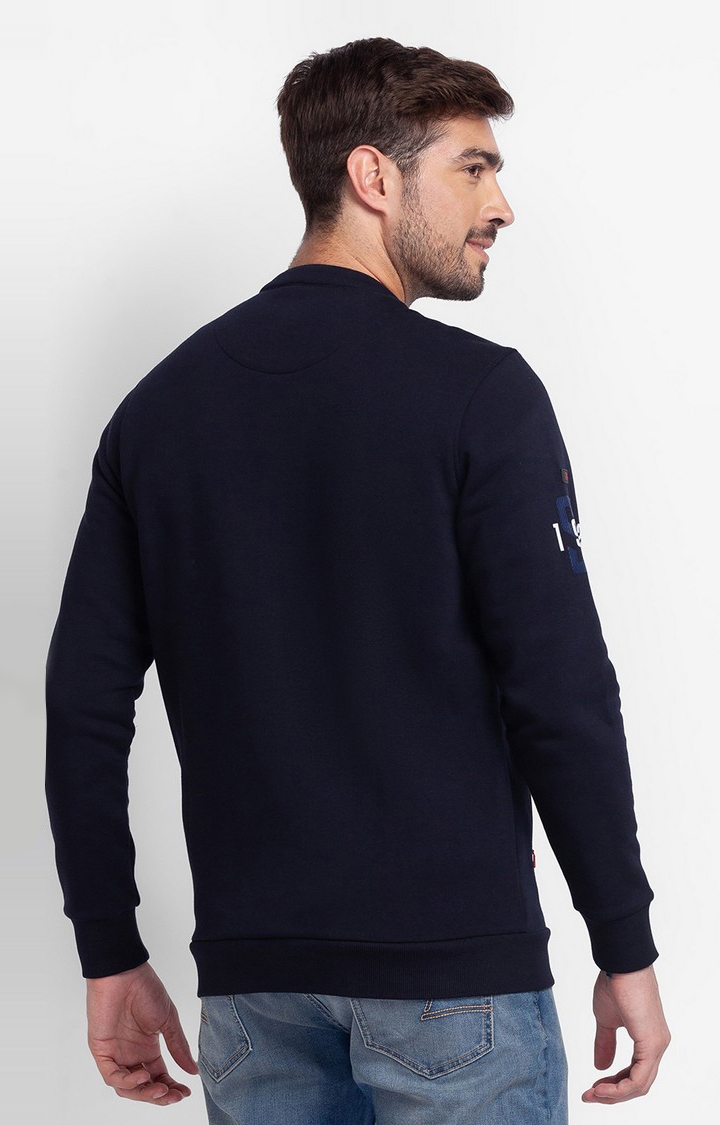 spykar | Spykar Navy Blue Cotton Full Sleeve High Neck Sweatshirt For Men 4