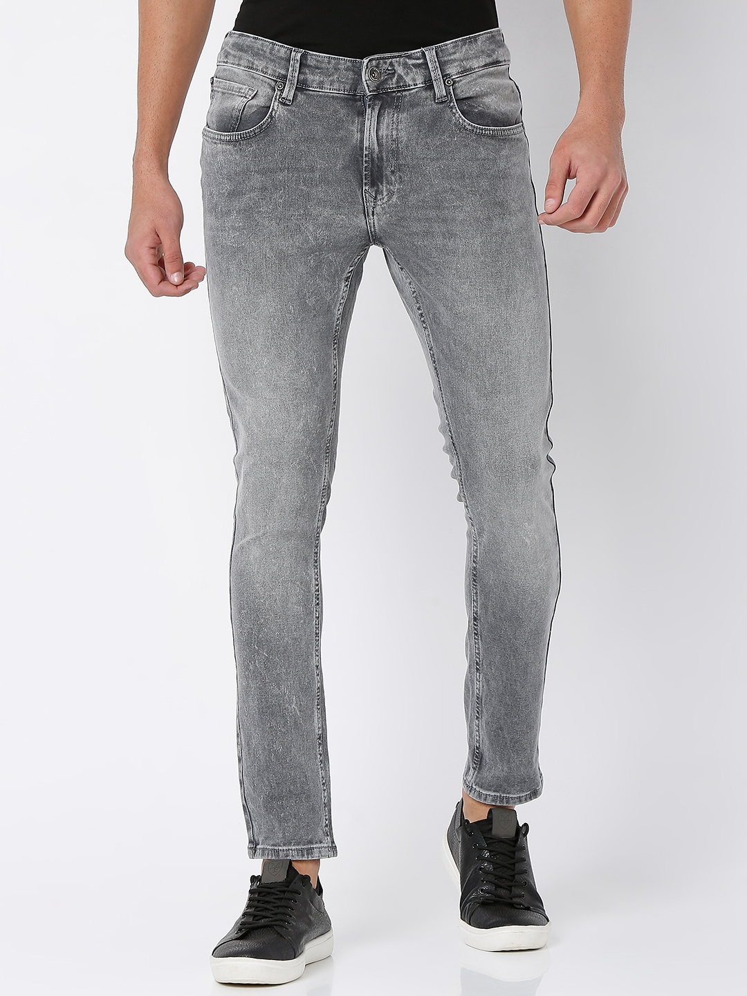 spykar | Men's Grey Cotton Solid Jeans 0