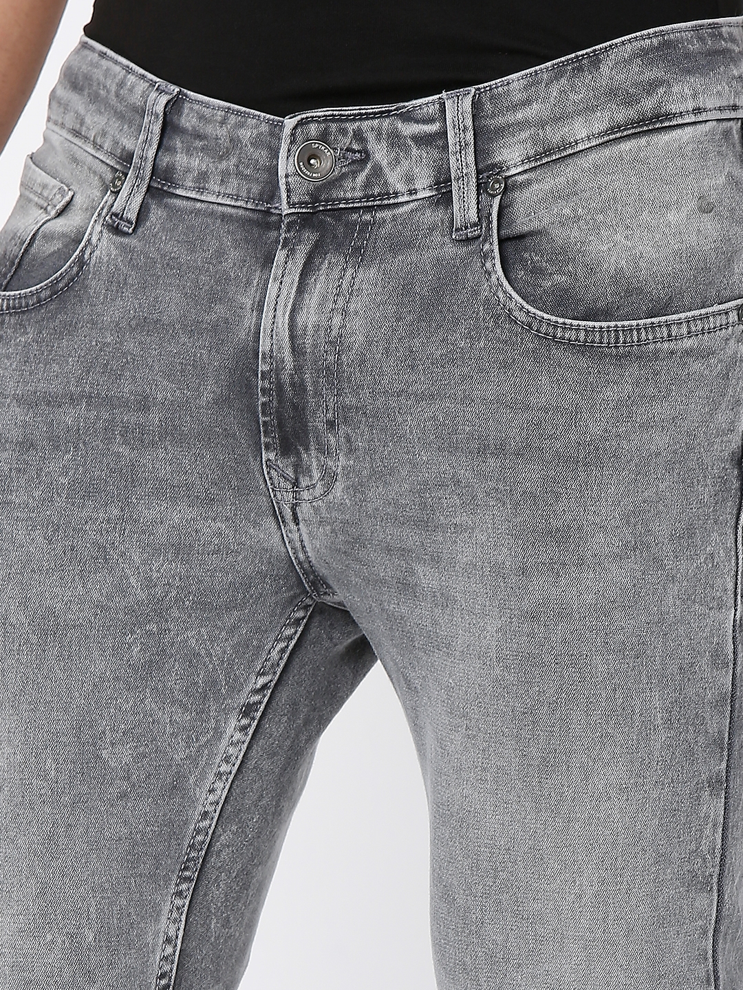 spykar | Men's Grey Cotton Solid Jeans 4