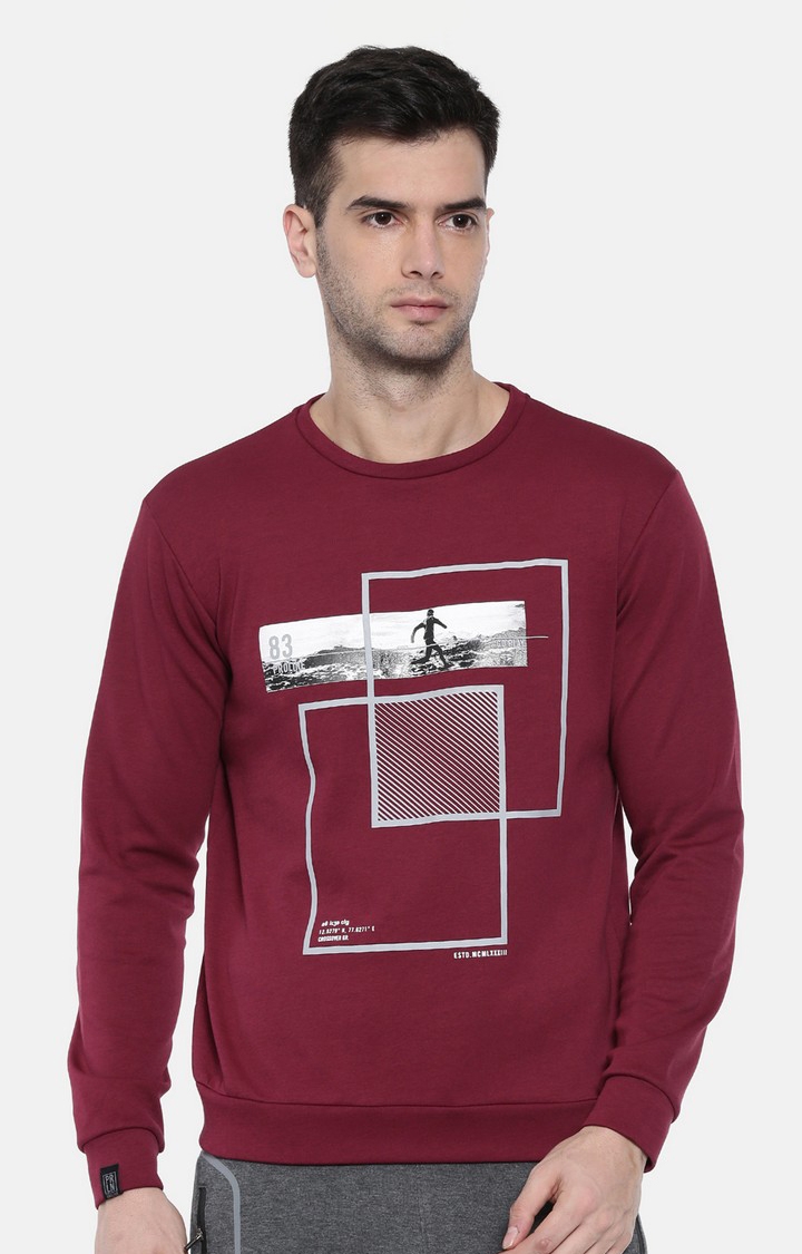 Men's Red Cotton Printed Sweatshirt
