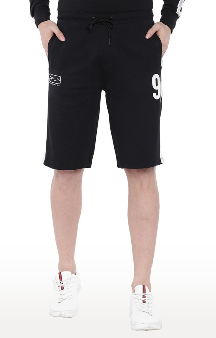 Men's Black Cotton Blend Printed Activewear Shorts