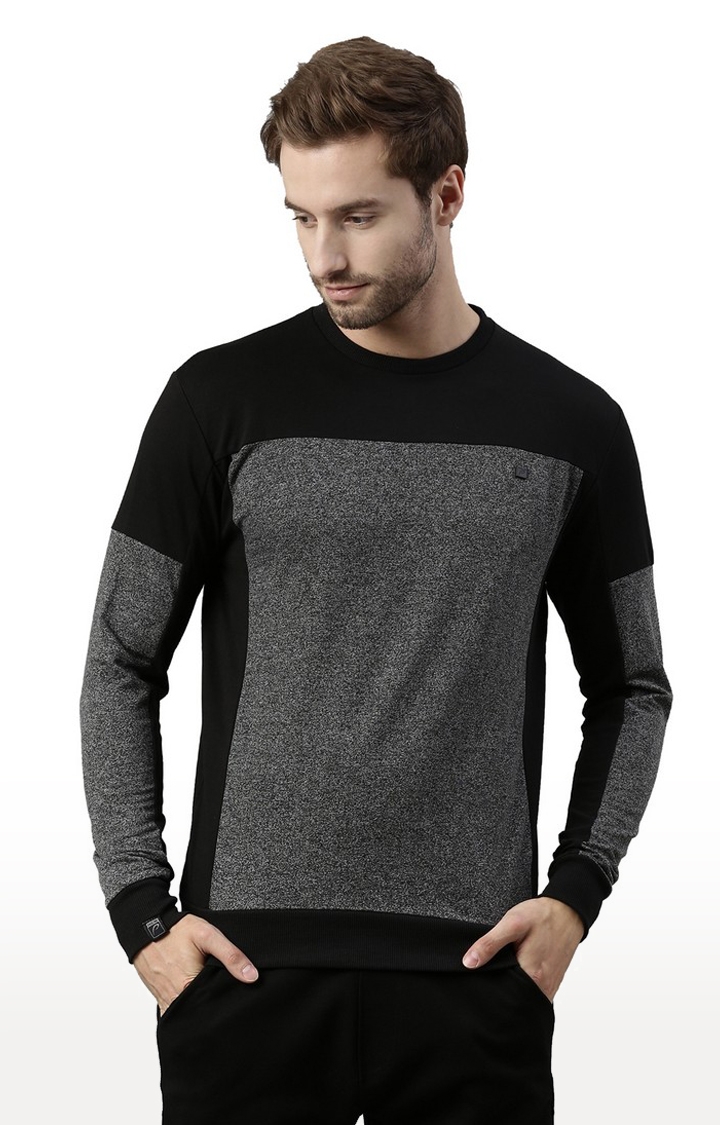 Men's Black Cotton Blend Colourblock Sweatshirt