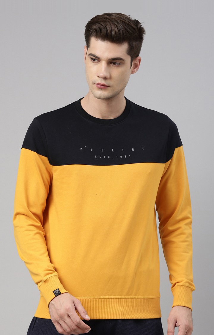 Proline | Men's Yellow Cotton Blend Colourblock Sweatshirt