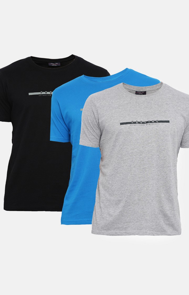 Proline | Men's Multicolour Cotton Typographic Activewear T-Shirt